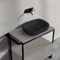 Console Sink Vanity With Matte Black Vessel Sink and Grey Oak Drawer, 35